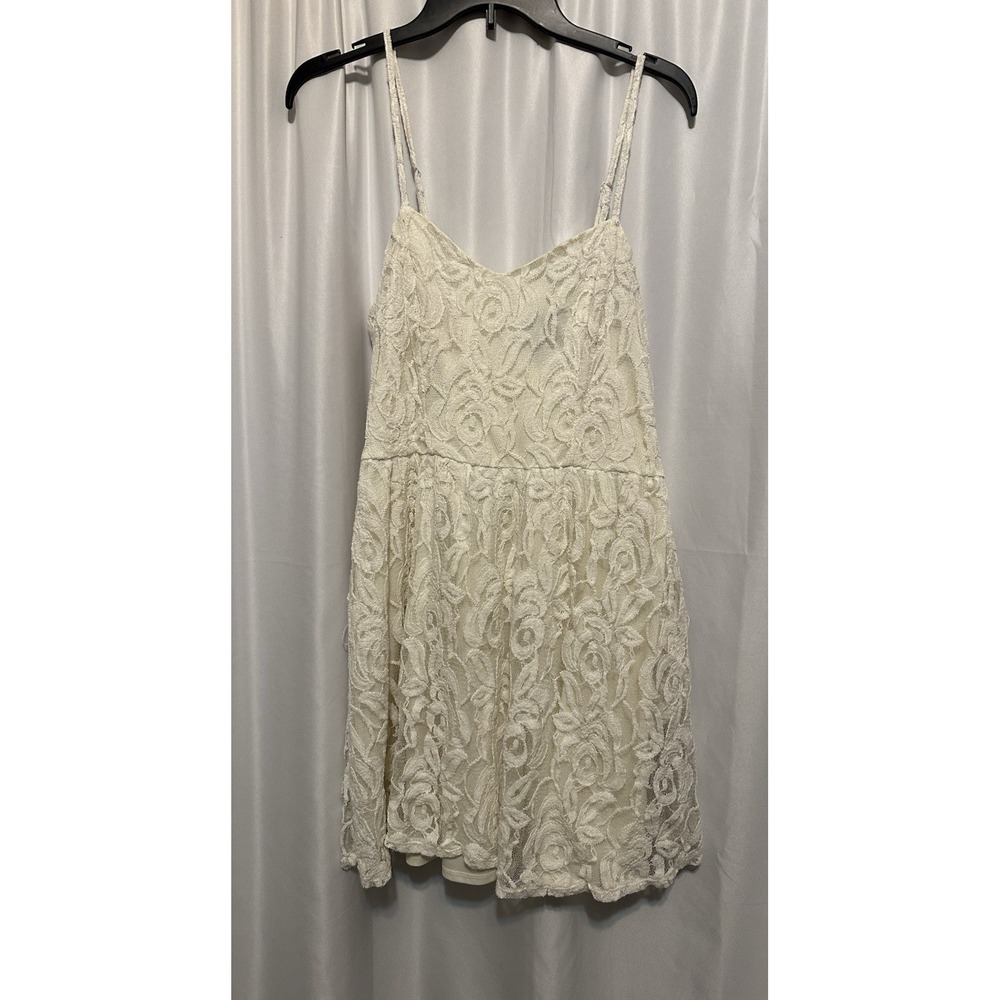Vintage Fire Los Angeles Dress Size L Cream Lined Lace Spaghetti Strap Floral